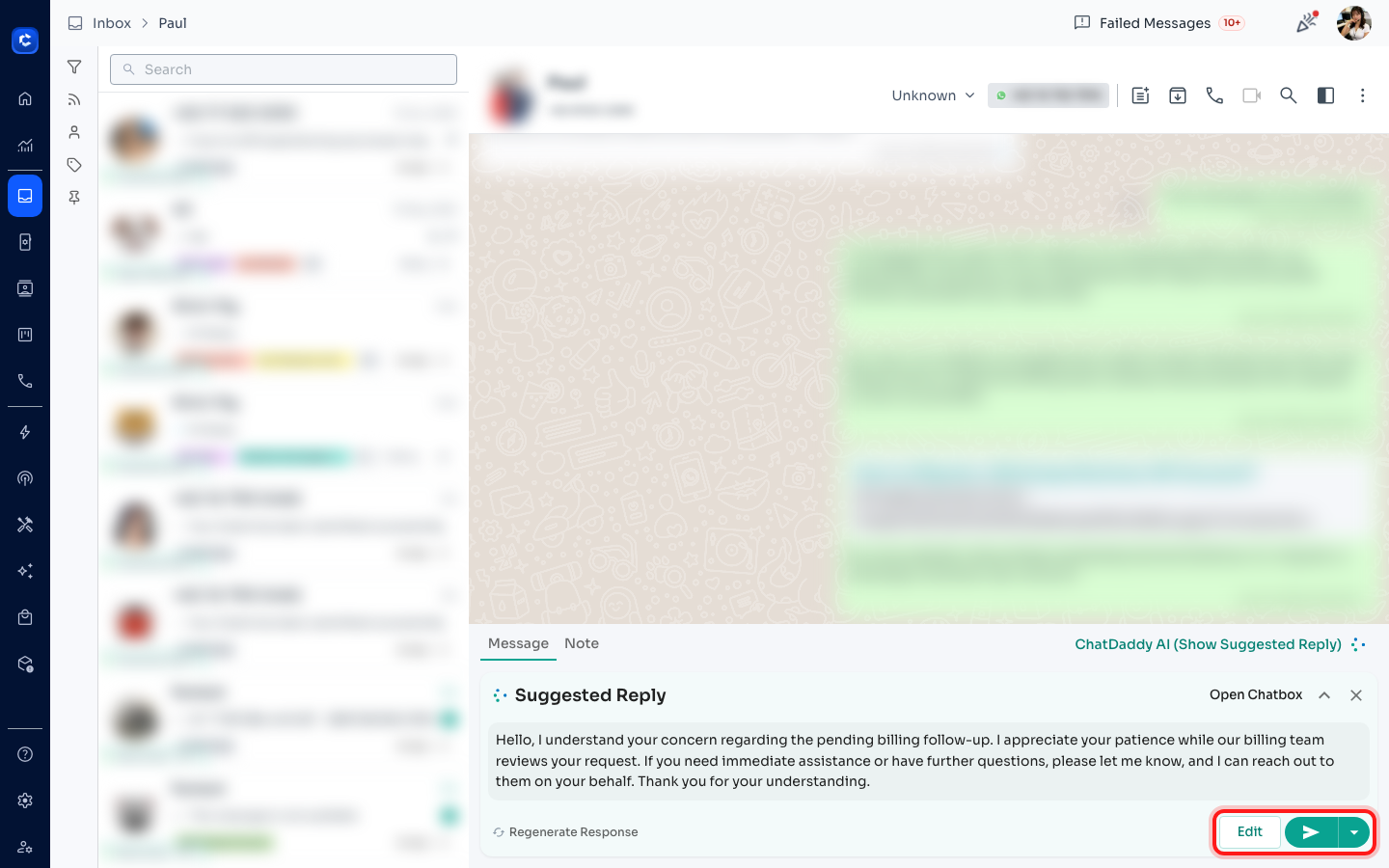 Use “Edit” to refine the draft, or “Send” to reply in one click.