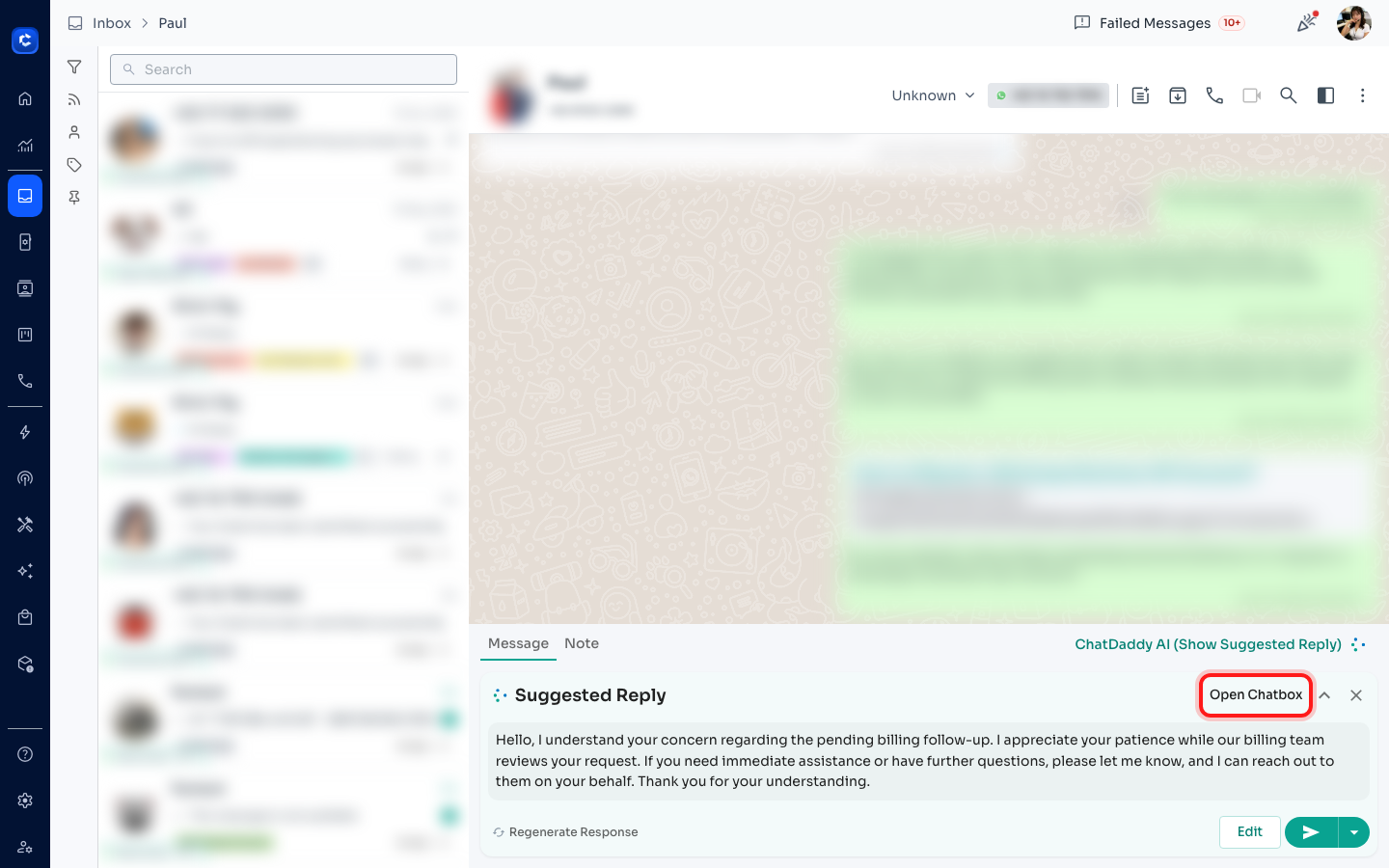 “Open Chatbox” lets you write your own reply instead of using the suggestion.
