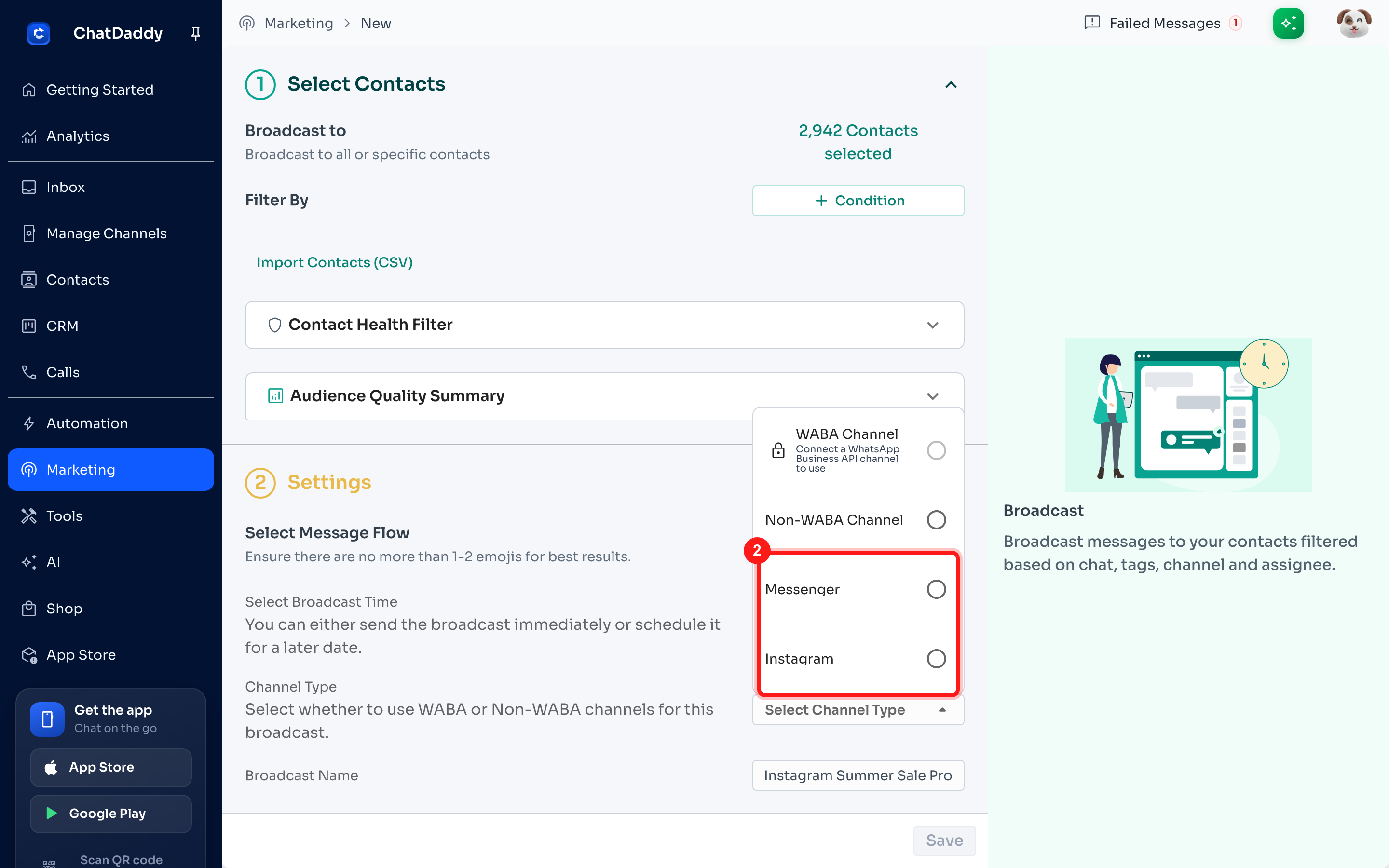 Step 2 - Channel Type dropdown