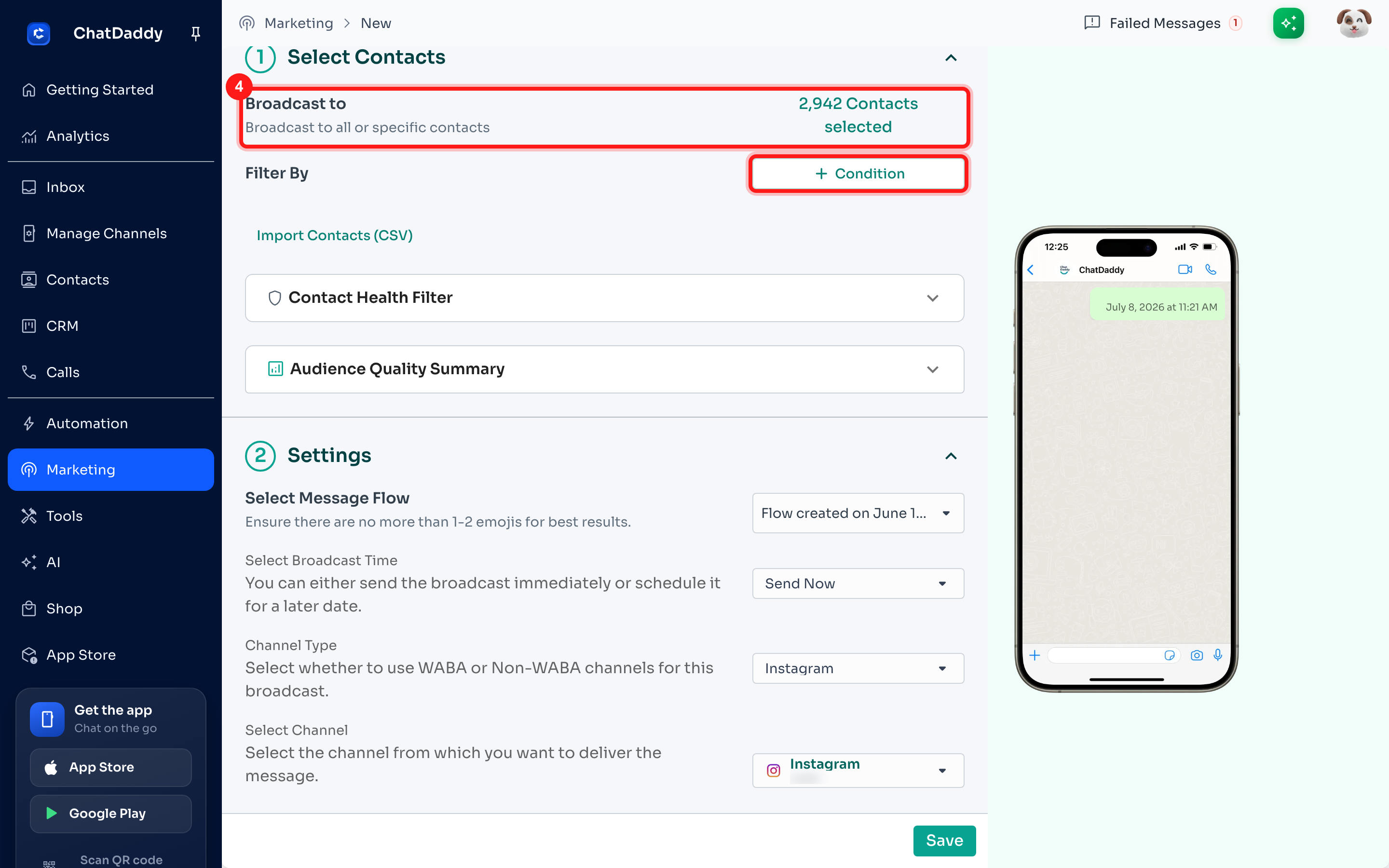 Step 4 - Select contacts audience