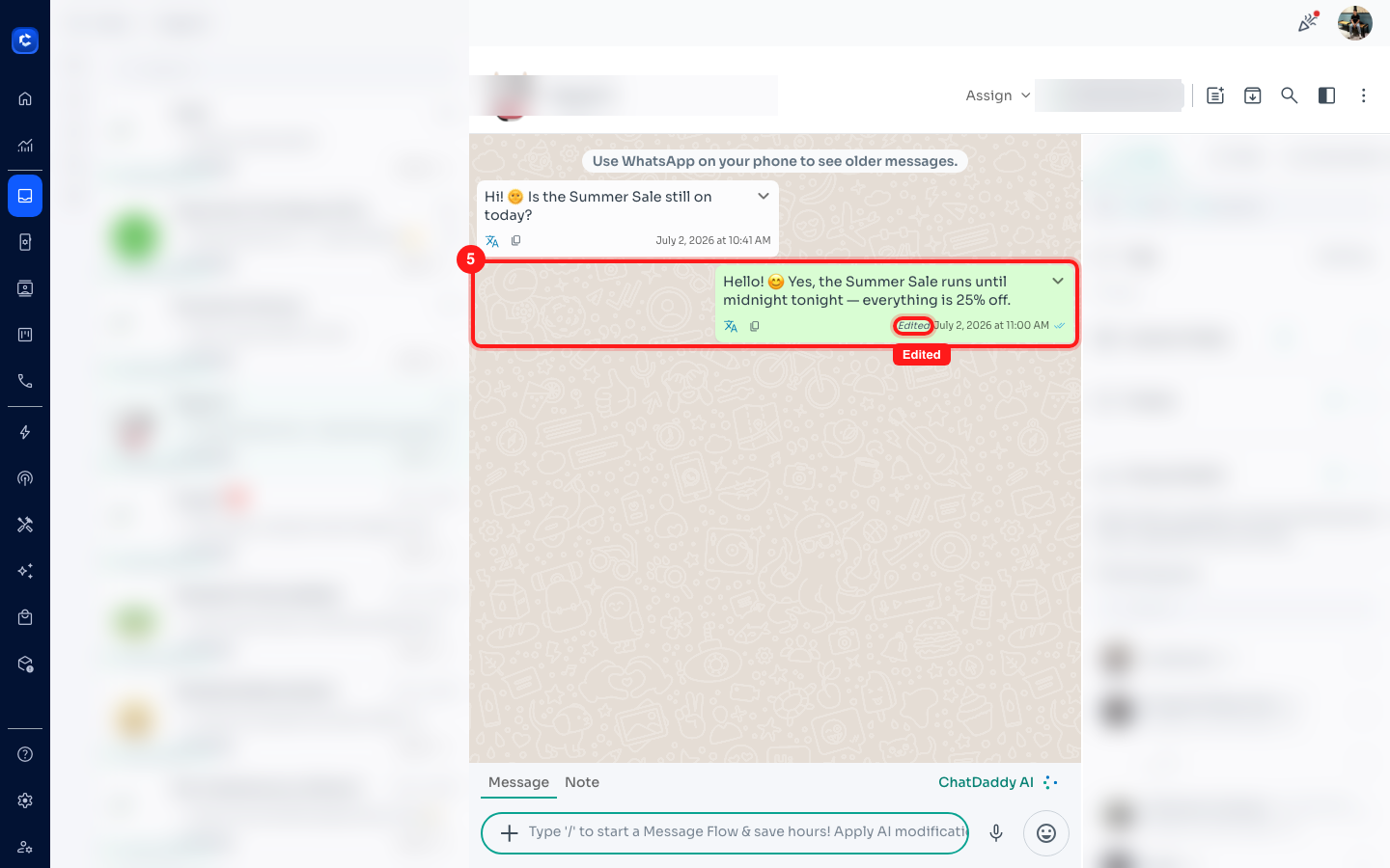 The updated message now shows an “Edited” label.