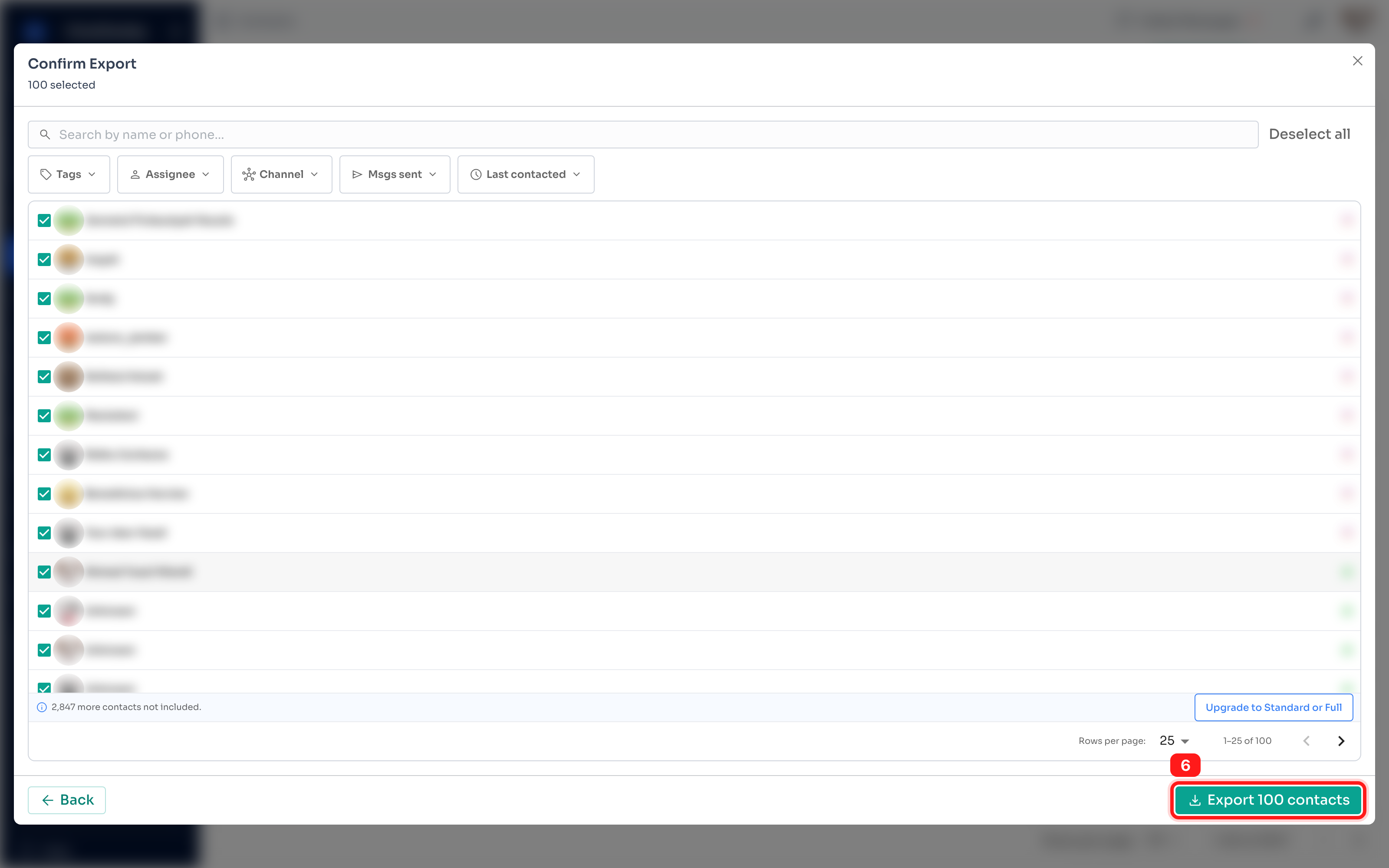 Click Export to download your contacts.