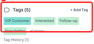 Step 3: The Tags section in the contact Profile, with Tag History just below.