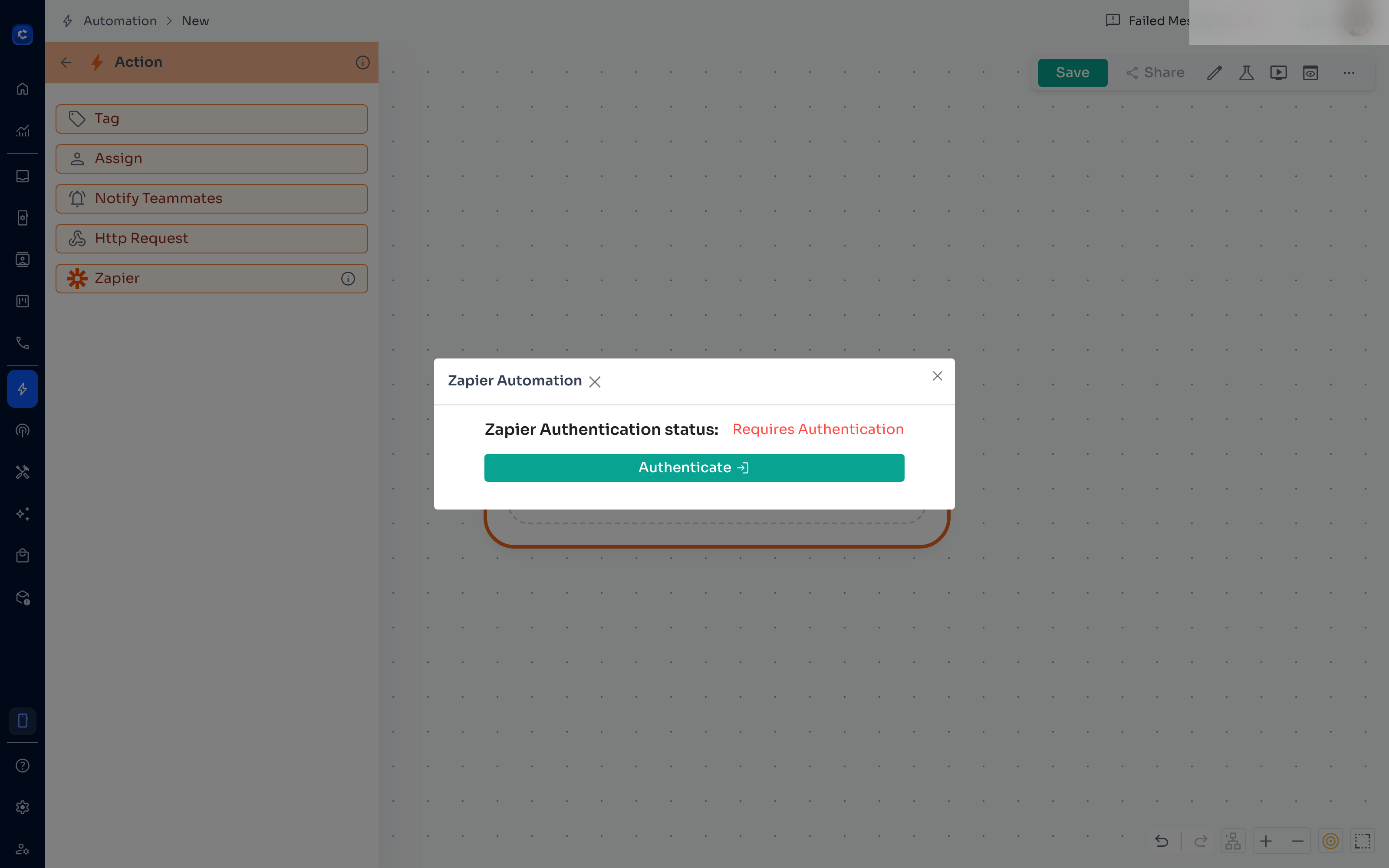 The Zapier window shows your authentication status before you can set up a Zap.