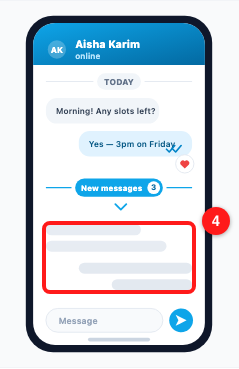 Step 4 — placeholder bars (4) stand in for messages that are still loading.