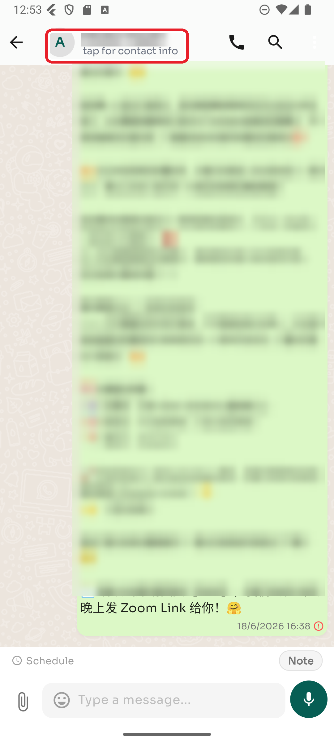 Tap the contact name to open Contact Info