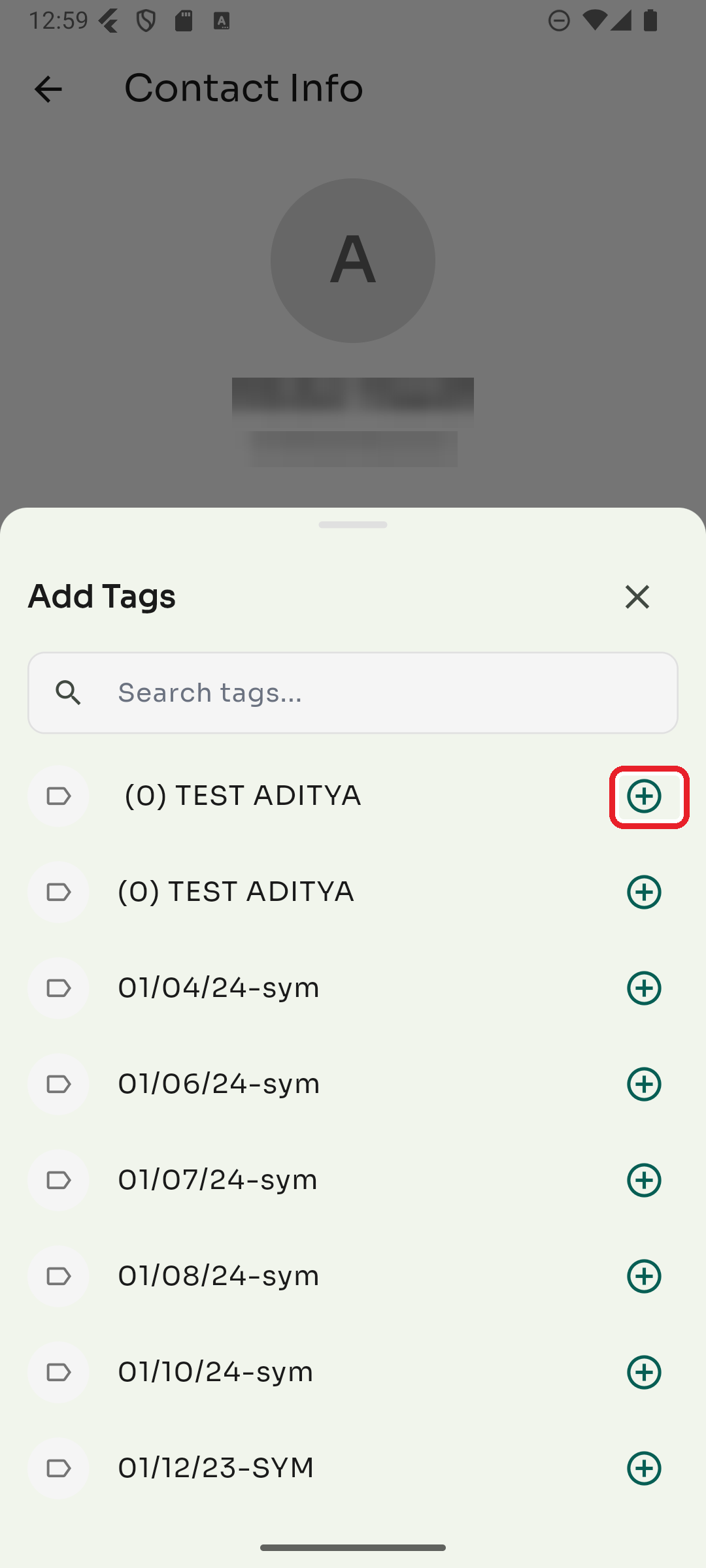 Tap the plus next to a tag to add it