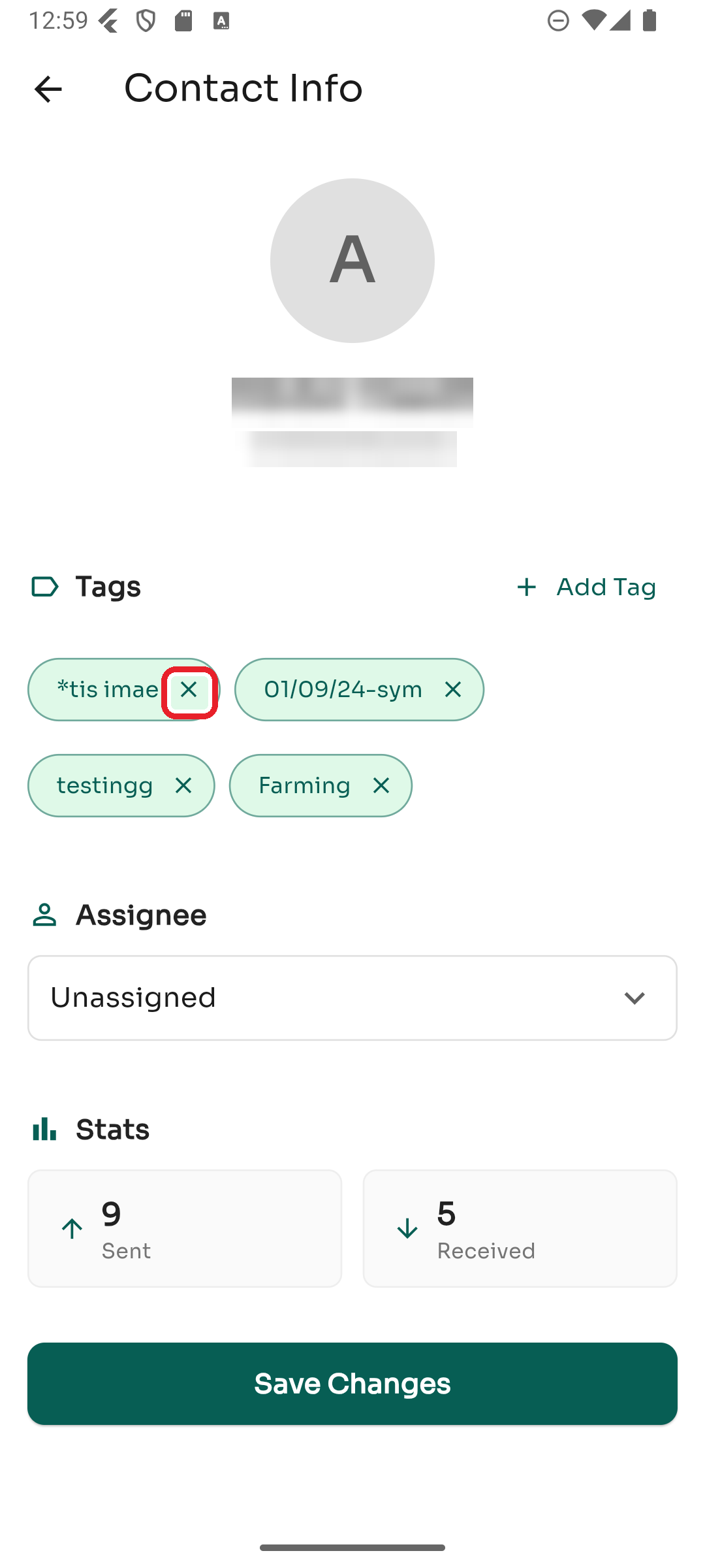 Tap the ✕ on a tag to remove it