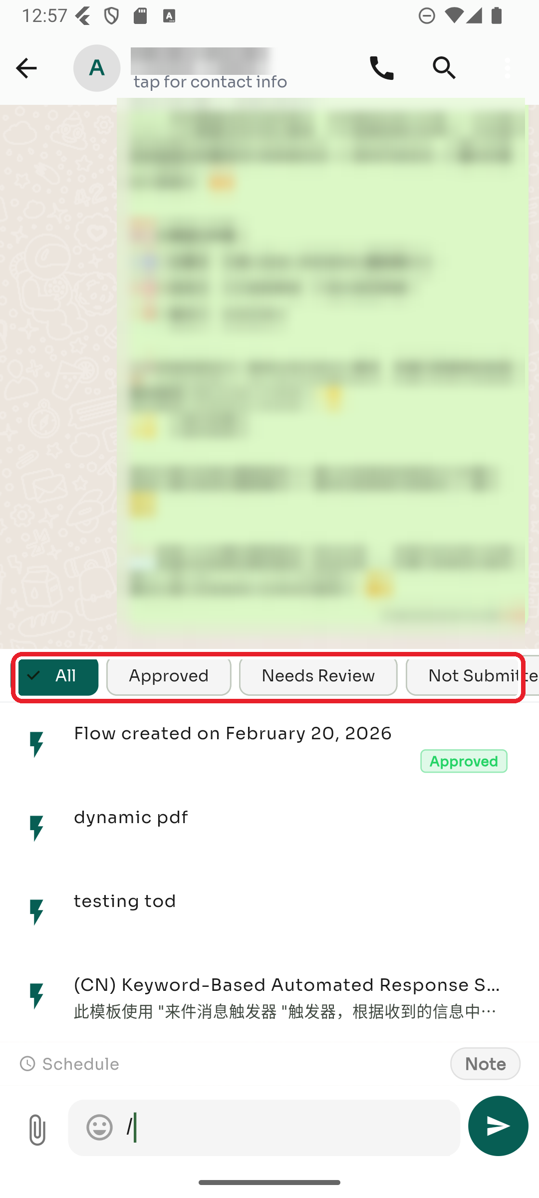 Tap a status filter to narrow the list