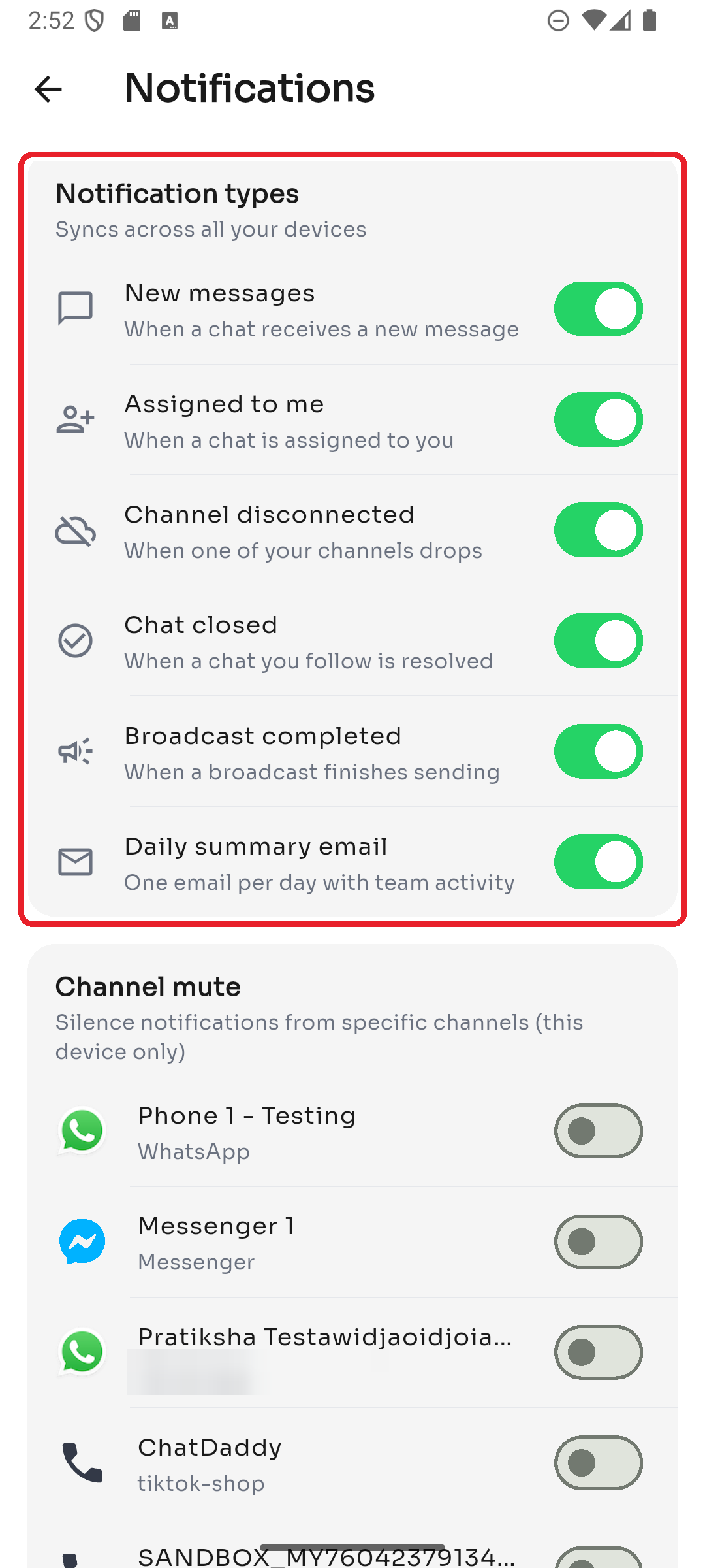 Notification types