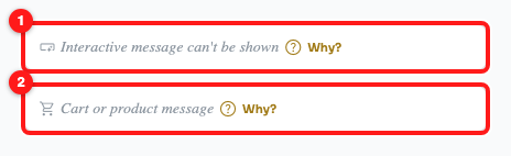 Step 5 — interactive message (1) and cart or product message (2).