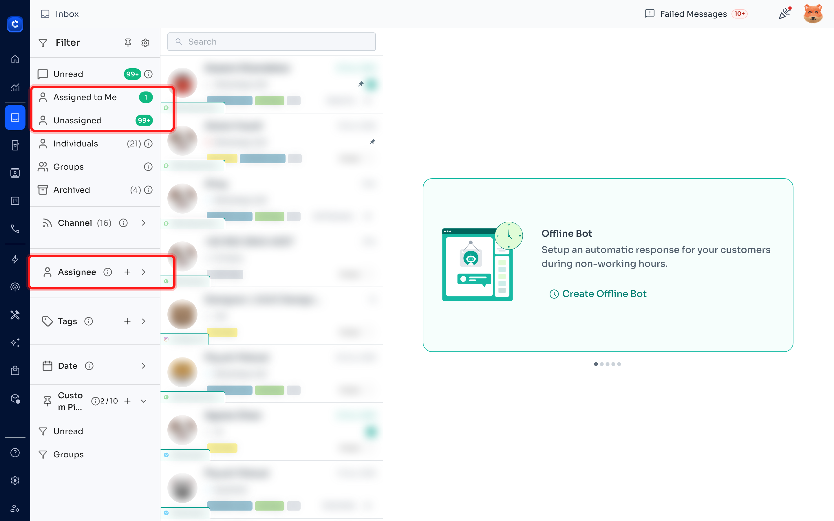 Filter the Inbox by assignee.