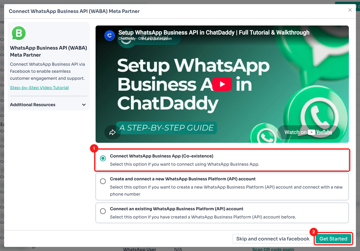Step 3.4: Choose the Co-existence option (1), then Get Started (2).