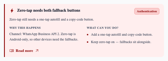 “Zero-tap needs both fallback buttons” — keep zero-tap on and add the two fallbacks.