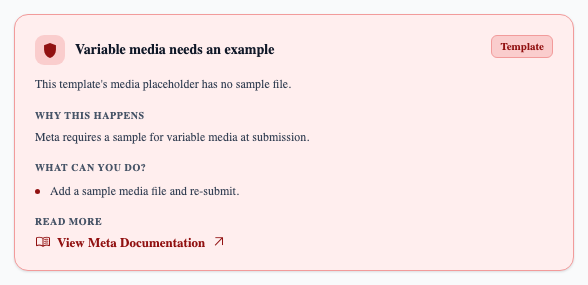 “Variable media needs an example” — Meta wants a sample file at submission time.