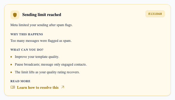 "Sending limit reached" — the steps are about recovering your quality rating, because the limit lifts on its own.