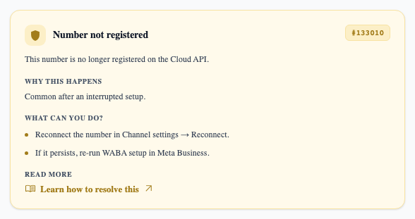 Reconnect the channel to resume messaging.