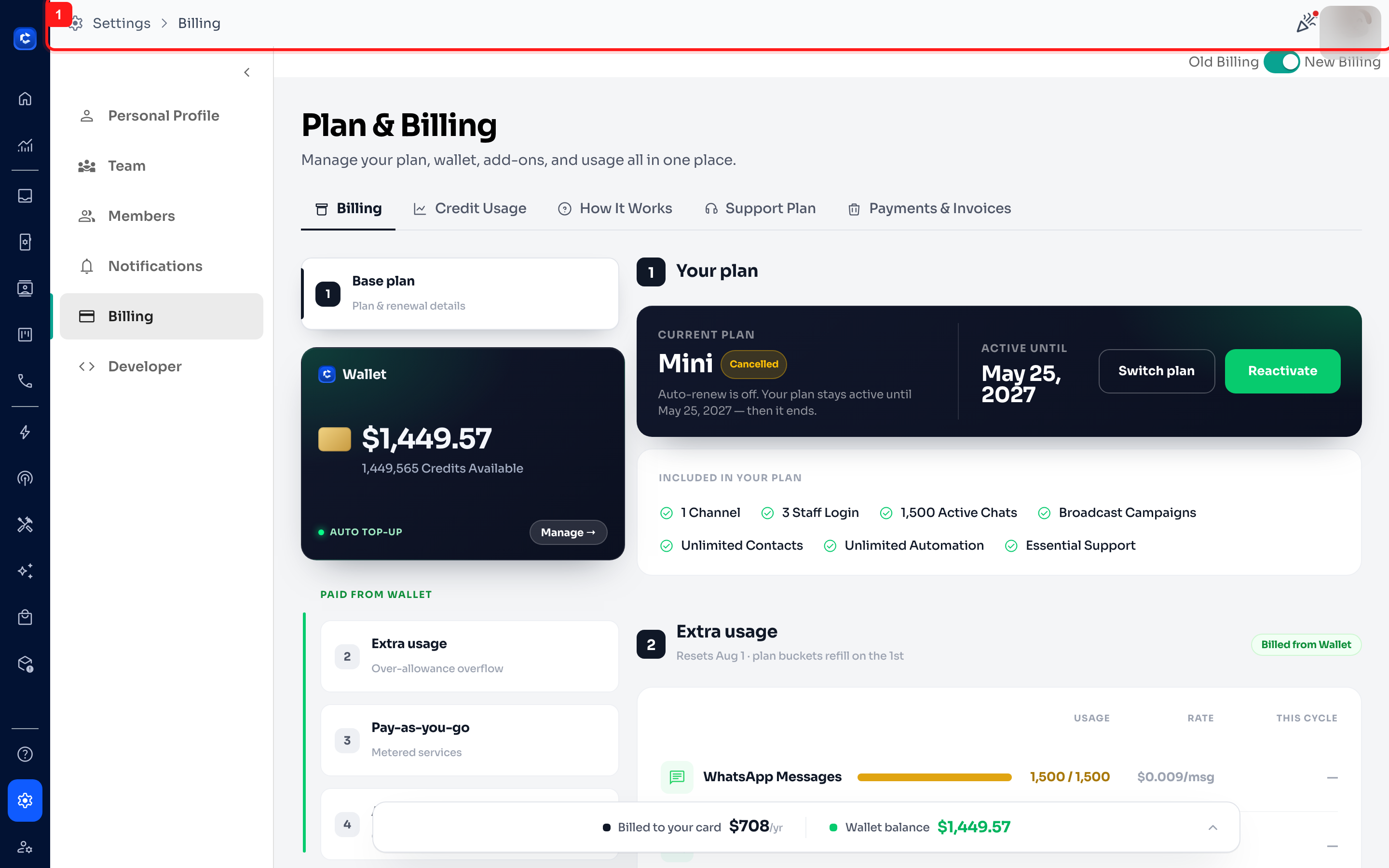 Step 1: Go to Settings → Billing.