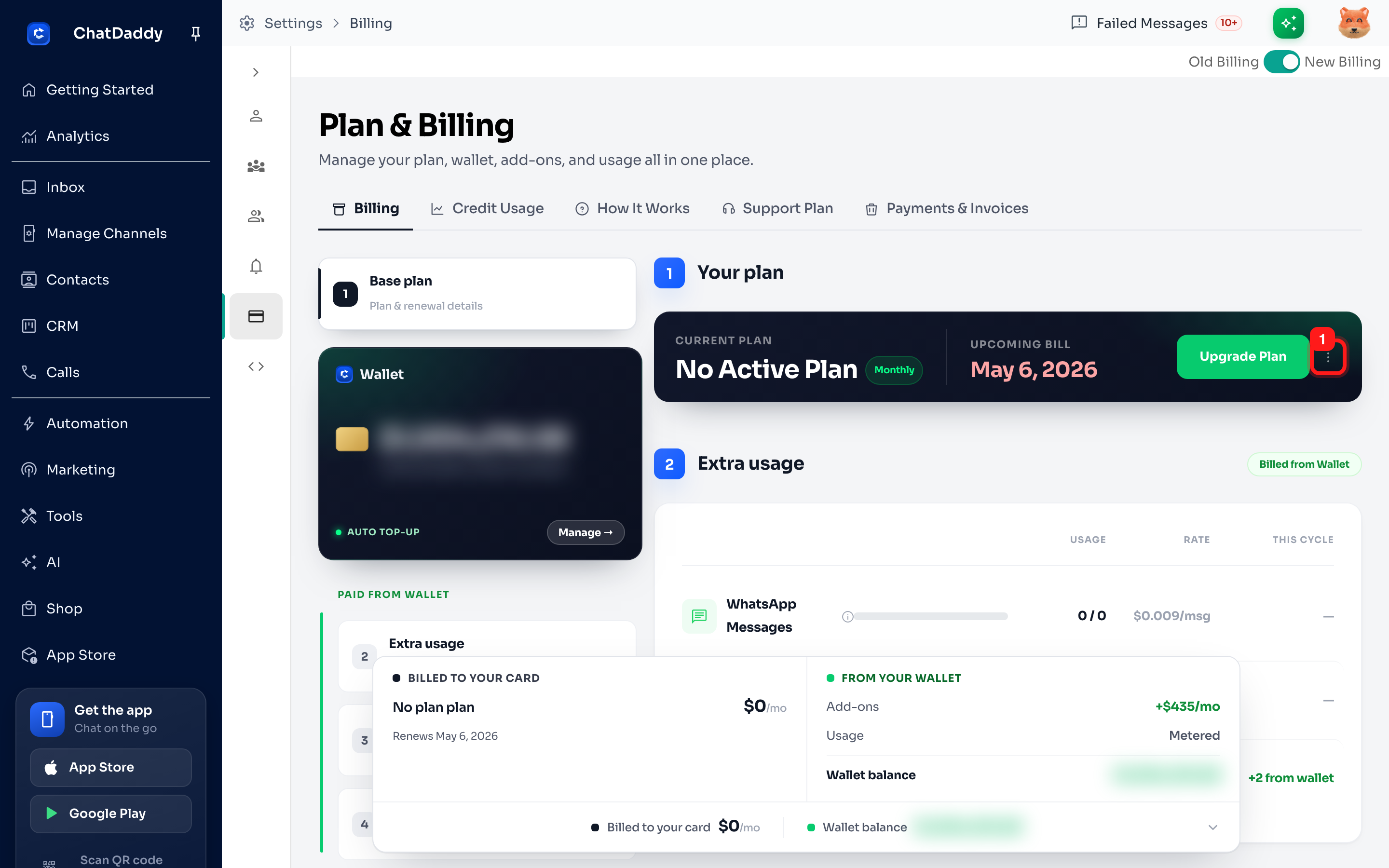 Step 1 - Plan options menu