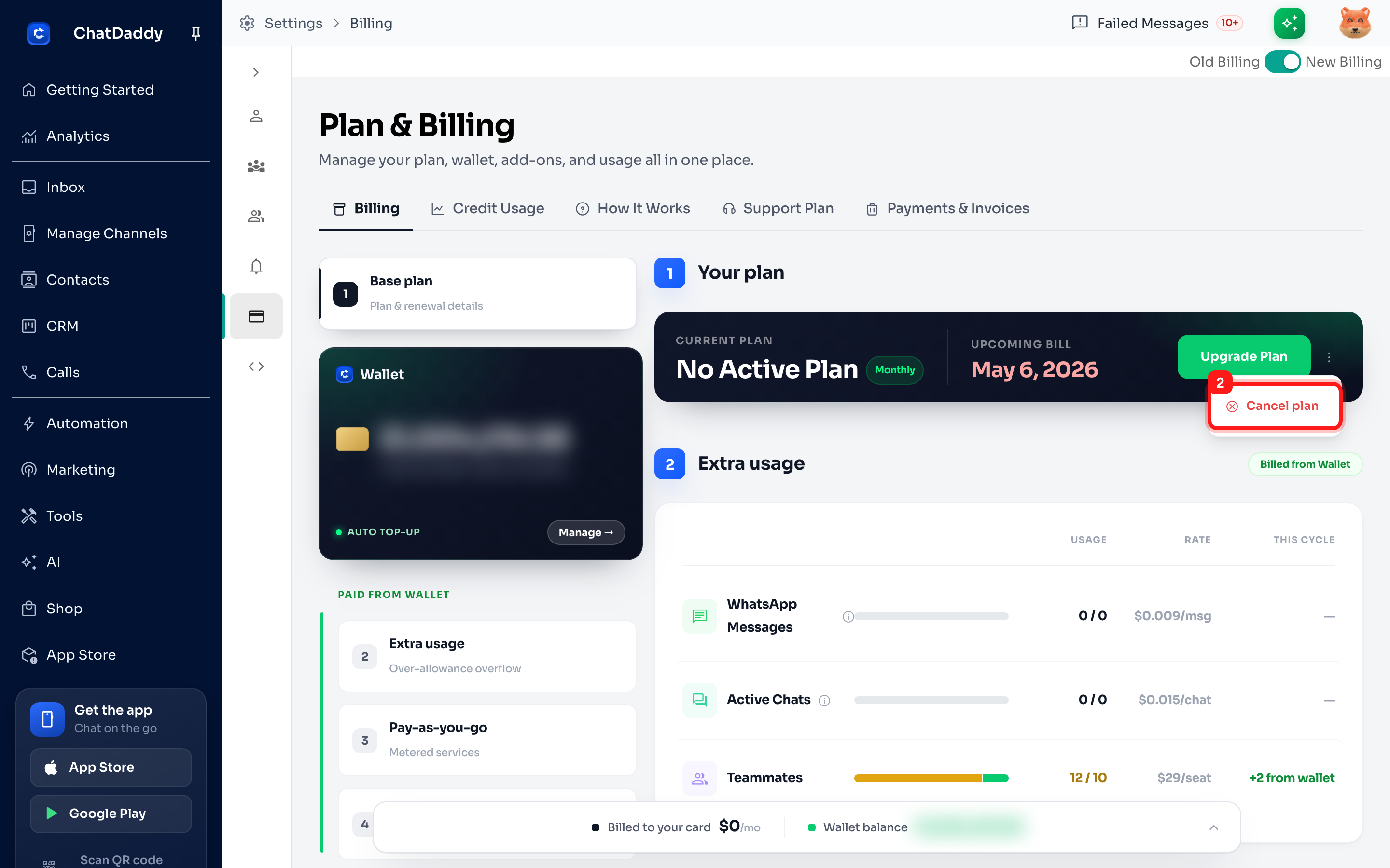 Step 2 - Cancel plan option