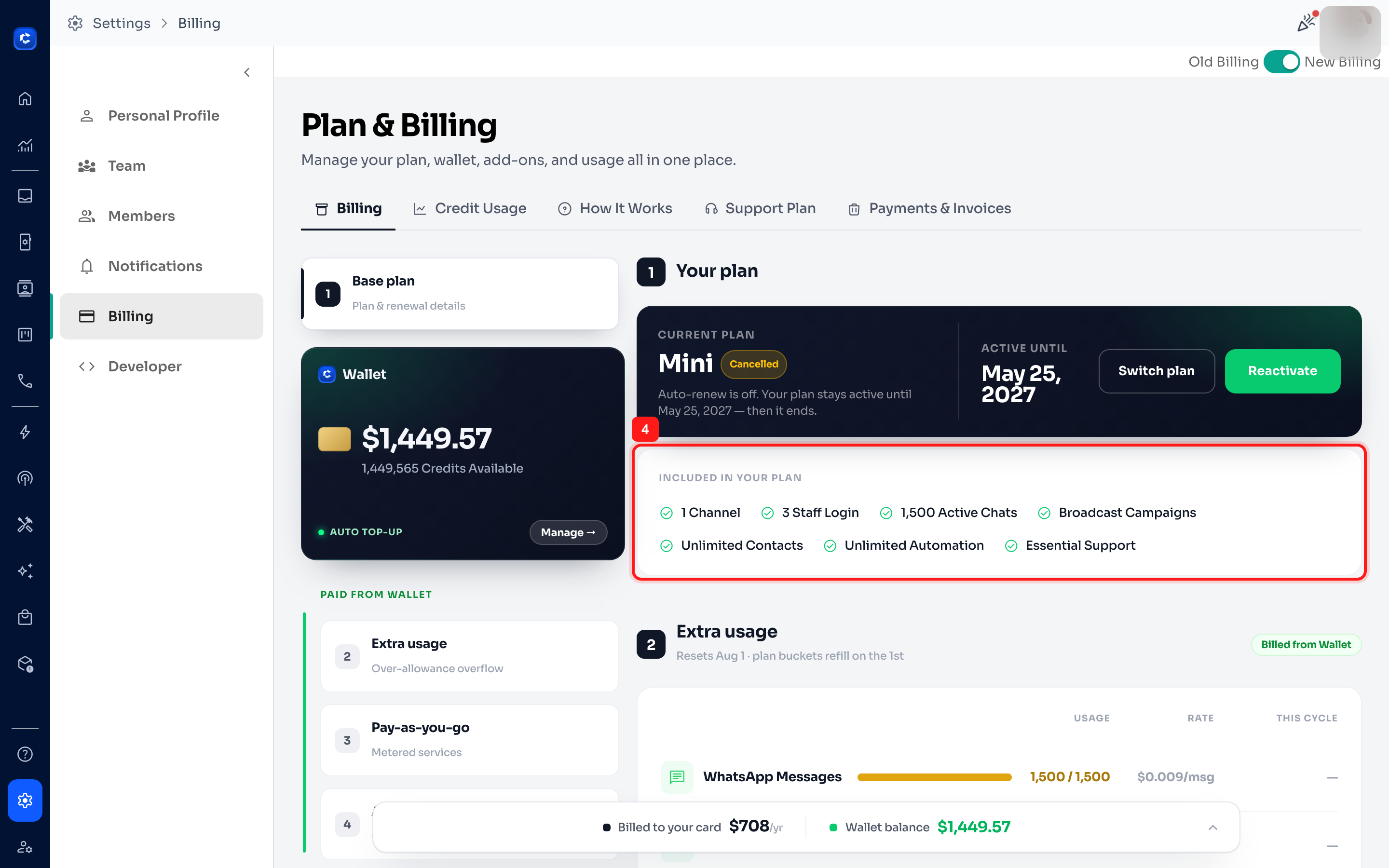 Included in your plan — your allowances and features.