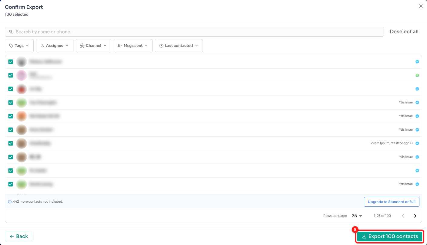 Step 4 — the download button carries the number of contacts (5).