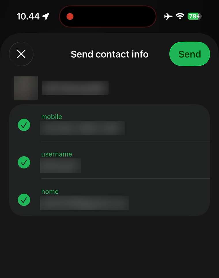 WhatsApp's own confirmation sheet. The customer taps Send to share.