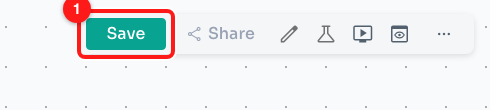 Step 1 — the Save button (1) in the flow builder toolbar. It reads "Saving…" while the save is in flight.