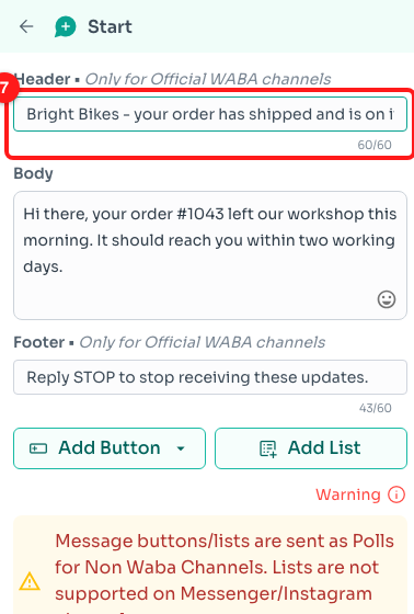 A header pasted in at 67 characters is cut to 60, and the counter reads 60/60 (7).